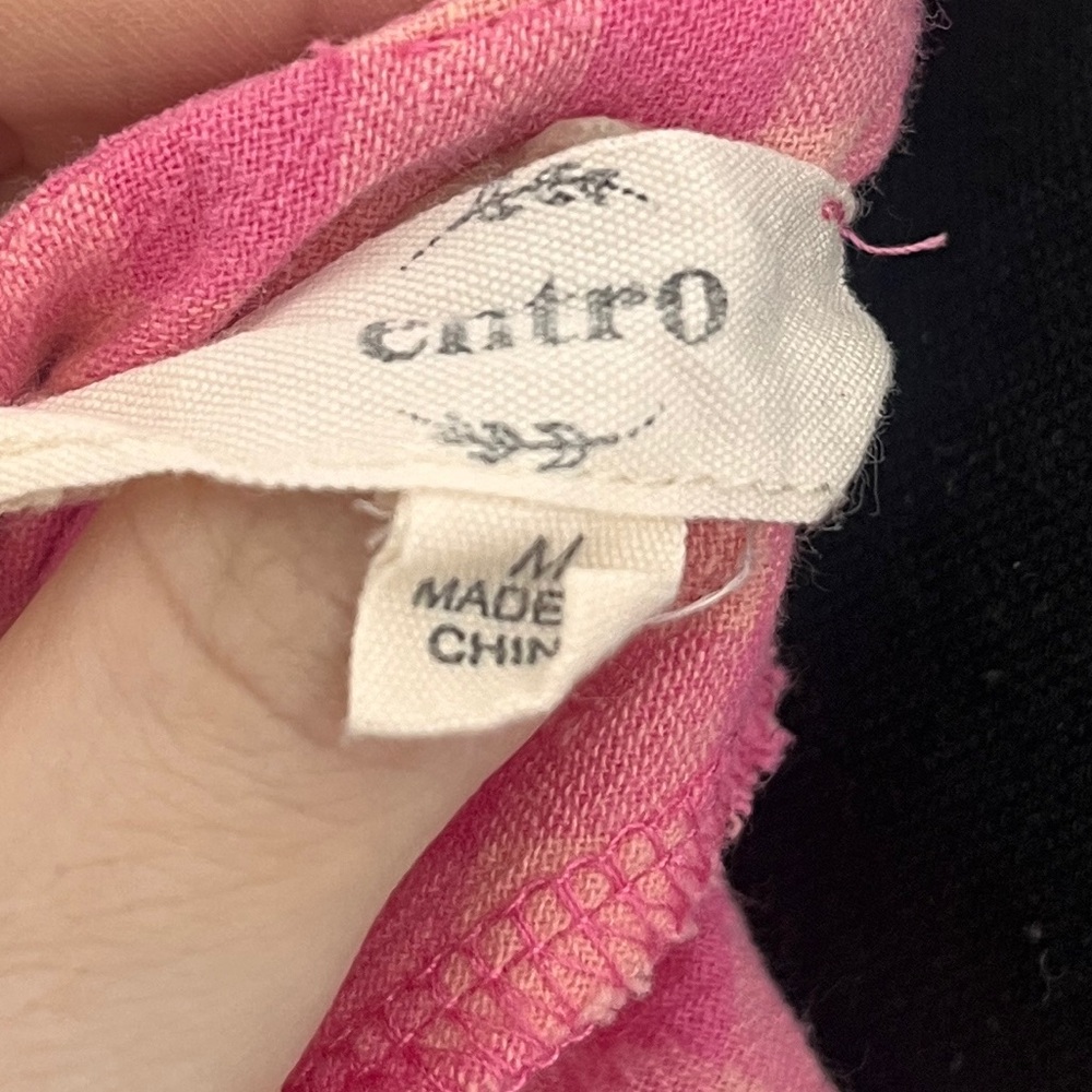 Entro Pink Gingham Tiered Babydoll Dress Sz M puff sleeves ruffle trim - Picture 5 of 7